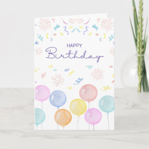 Happy Birthday with pretty balloons & confetti Card