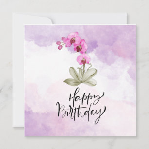 Happy Birthday with purple orchid watercolor
