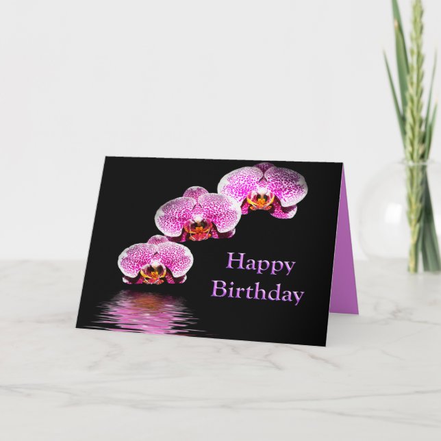 Happy Birthday With Purple Orchids Card (Front)