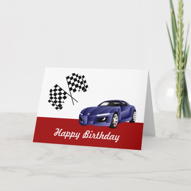 Happy Birthday with racing car Card (Front)