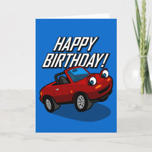 Happy Birthday with Roadster Illustration Card