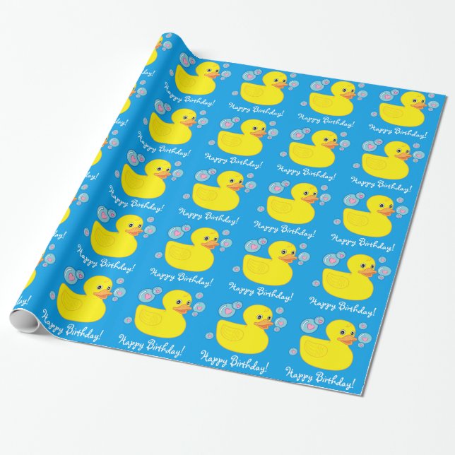 Happy Birthday with Rubber Ducky Wrapping Paper (Unrolled)