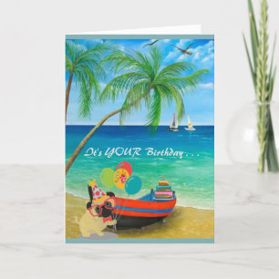 Happy Birthday with sand and palm trees Card