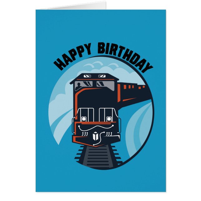 Happy Birthday with Train, General, Blue (Front)