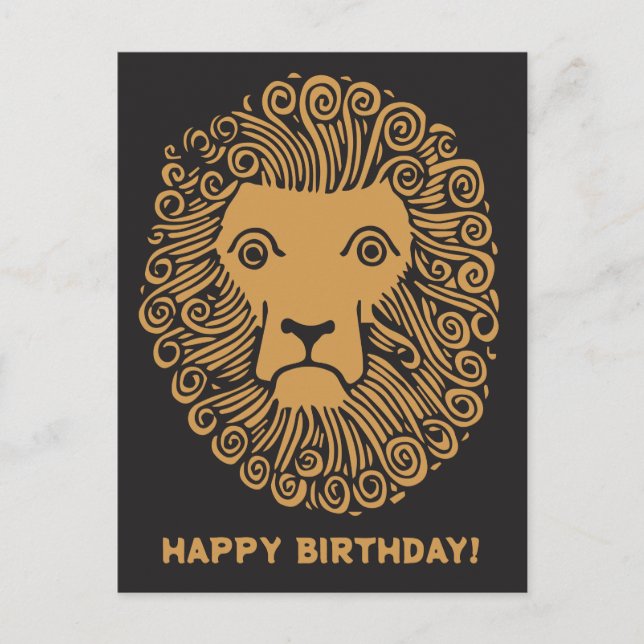 Happy Birthday with Vintage Lion Face Drawing Postcard (Front)