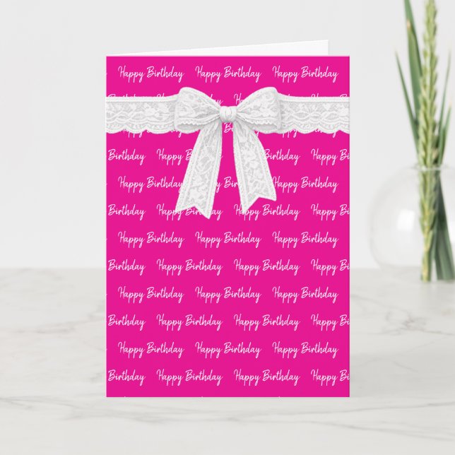 Happy Birthday With White Bow Card (Front)
