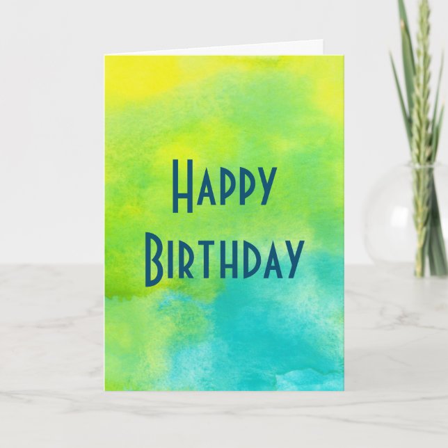 Happy Birthday with Yellow and Blue Watercolors Card (Front)