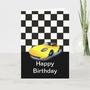 Happy birthday with yellow racing car card