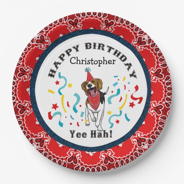 Happy Birthday with Your Beagle in Red Bandana Paper Plate (Front)