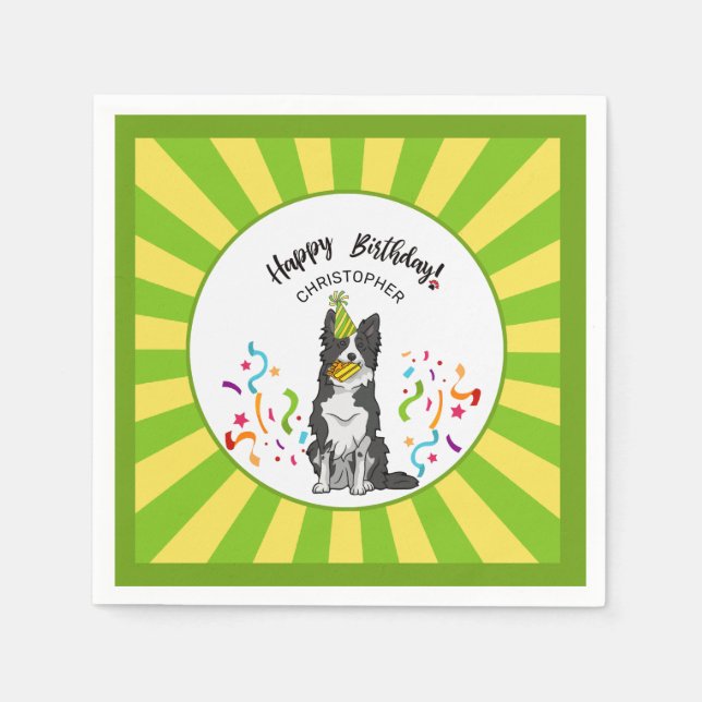 Happy Birthday with Your Border Collie Buddy Party Napkin (Front)