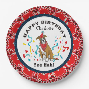 Happy Birthday with Your Boxer Dog in Red Bandana Paper Plate