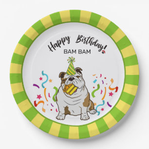 Happy Birthday with Your Bulldog Bam Bam Dog Party Paper Plate