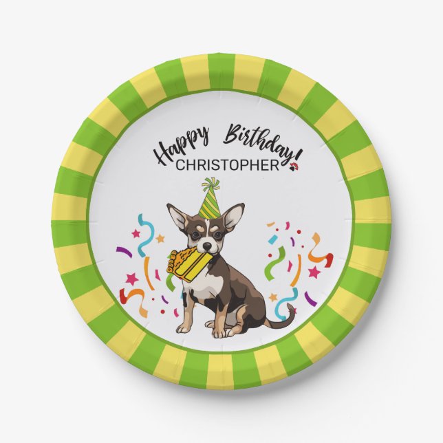 Happy Birthday with Your Chihuahia Dog  Party Paper Plate (Front)