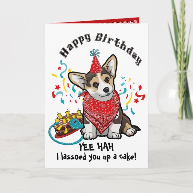Happy Birthday with your Corgi Dog in Red Bandana Card (Front)