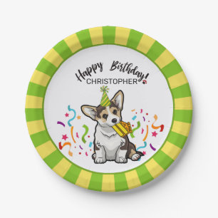 Happy Birthday with Your Corgi Dog Party Paper Plate