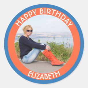 Happy Birthday With Your Custom Image And Text Classic Round Sticker