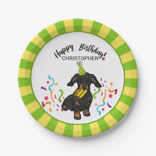 Happy Birthday with Your Dachshund Dog  Party Paper Plate