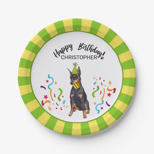 Happy Birthday with Your Doberman Dog  Party Paper Plate (Front)