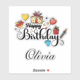 Happy Birthday With Your Name Colourful Hand-drawn