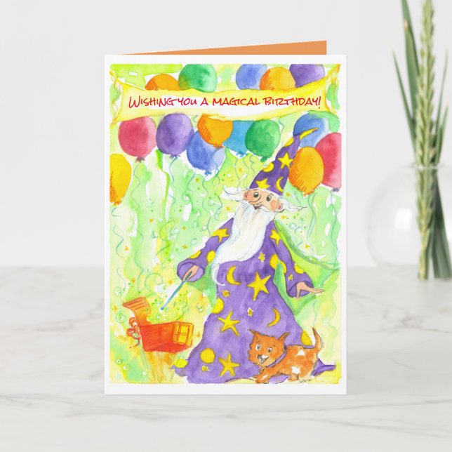 Happy Birthday Wizard Magic Card (Front)