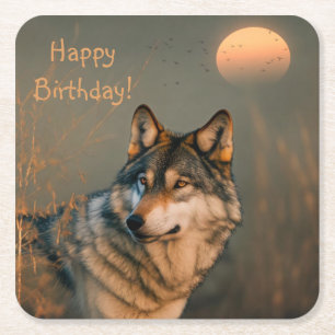 Happy Birthday Wolf Coasters