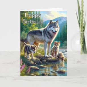  Happy Birthday Wolves Nature Greeting Card