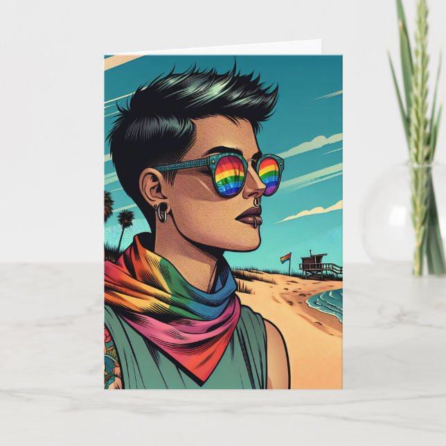 Happy Birthday | Woman with Rainbow Sunglasses Card (Front)
