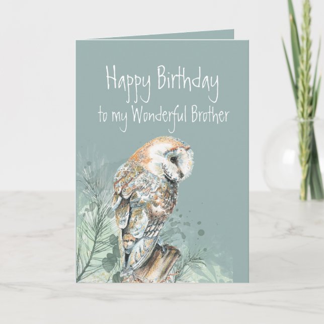 Happy Birthday Wonderful Brother Barn Owl  Thank You Card (Front)