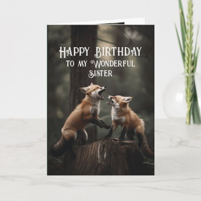 Happy Birthday Wonderful Sister Friend Foxes Cute Card (Front)