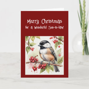 Happy Birthday Wonderful Son-in-law Chickadee Bird Holiday Card