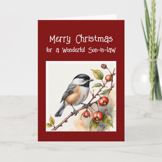 Happy Birthday Wonderful Son-in-law Chickadee Bird Holiday Card (Front)