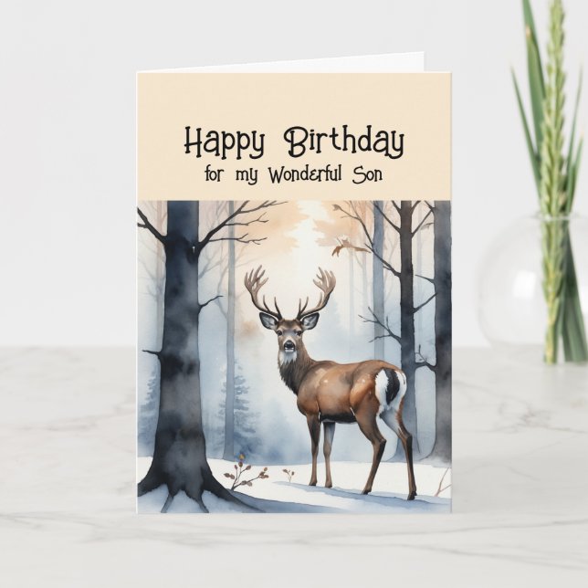 Happy Birthday Wonderful Son Stag Deer Holiday Card (Front)
