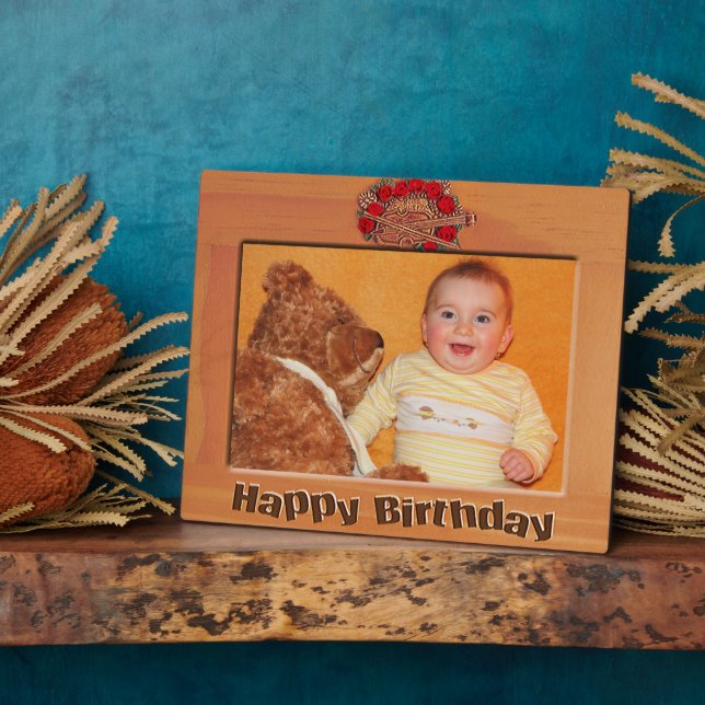 Happy Birthday Wood Frame Add Photo Plaque (Side)