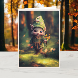 Happy Birthday Woodland Elf Personalise Name Card