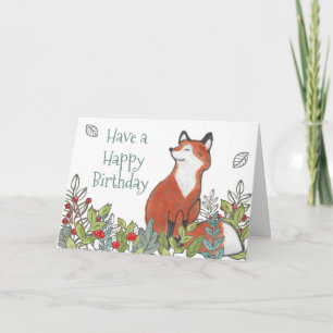 Happy Birthday Woodland Fox Modern Funny Card