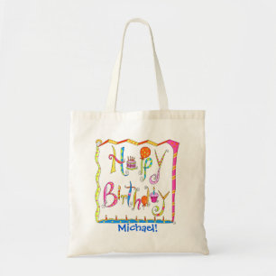 Happy Birthday Word Art Name Personalised Custom Tote Bag