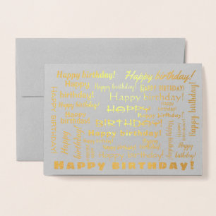 Happy Birthday Word Cloud Typography Gold Foil Card