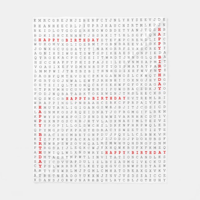 Happy Birthday Word Search Puzzle Fleece Blanket (Front)