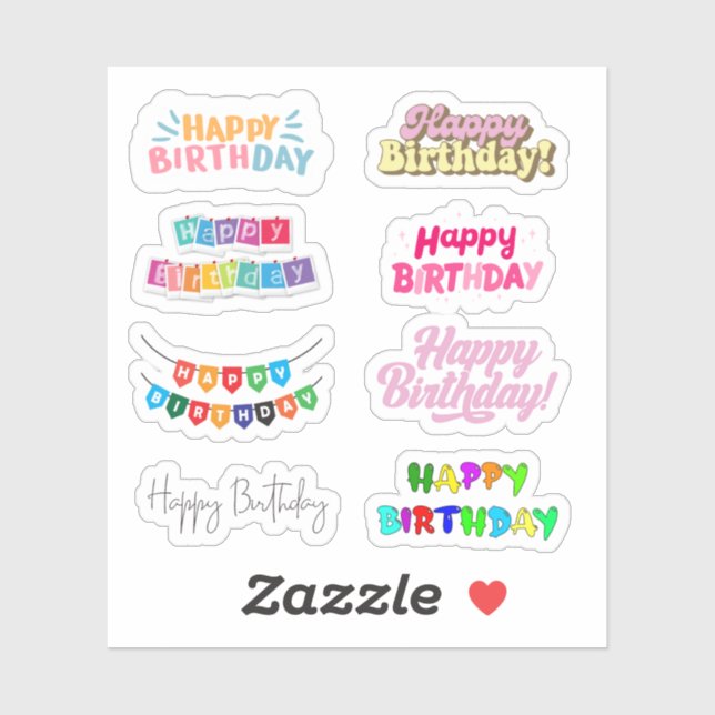 Happy Birthday Words Stickers (Sheet)