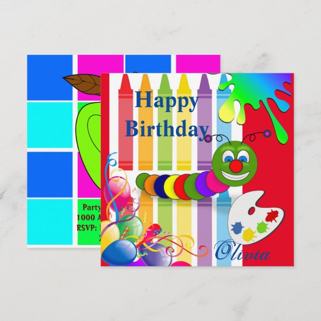 Happy Birthday Worm Card Invitation Balloons (Front/Back)