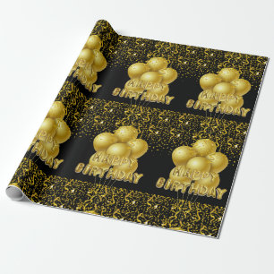 Happy Birthday Wrapping Black Gold Balloons Paper