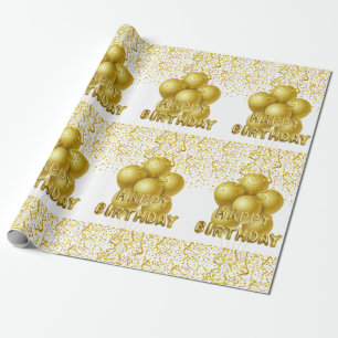 Happy Birthday Wrapping Gold Balloons Wrapping Paper