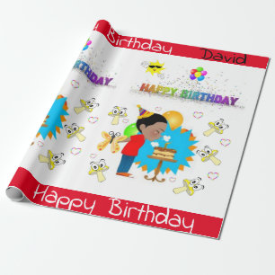 Happy Birthday Wrapping Paper African Boy Mushroom