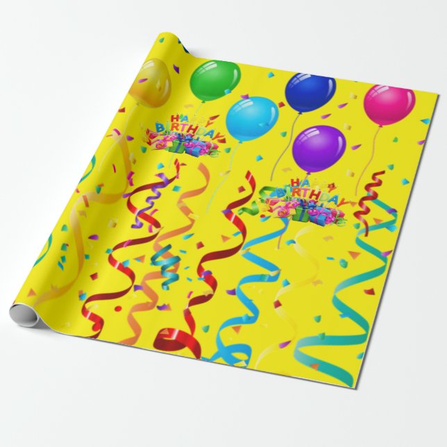 Happy Birthday Wrapping Paper Balloons (Unrolled)