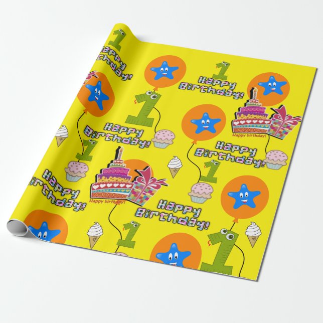 Happy Birthday Wrapping Paper Balloons #1 (Unrolled)