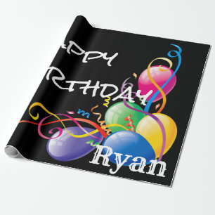 Happy Birthday Wrapping Paper Balloons Black