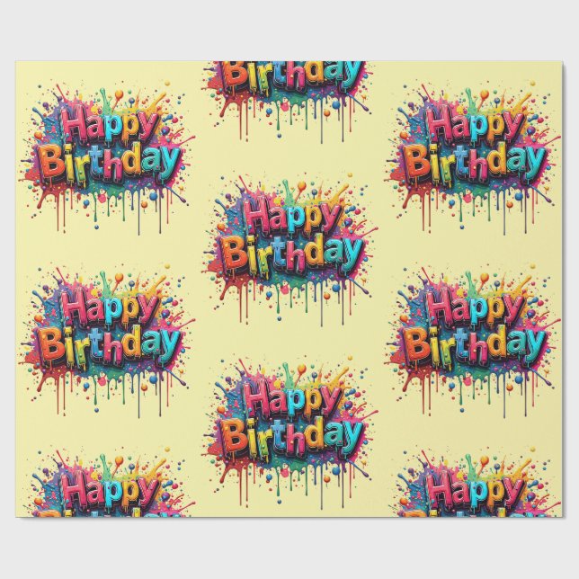 Happy Birthday Wrapping Paper - Bright Multicolor (Flat)