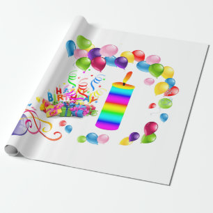 Happy Birthday Wrapping Paper Candle Balloons