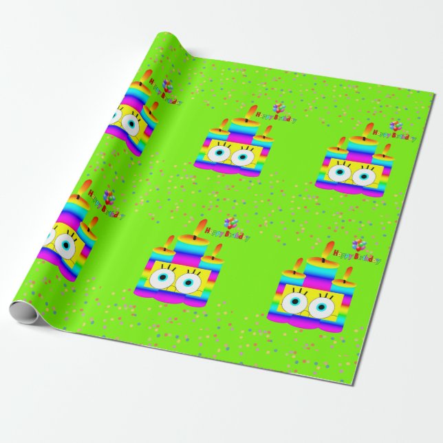 Happy Birthday Wrapping Paper Candles Confetti (Unrolled)