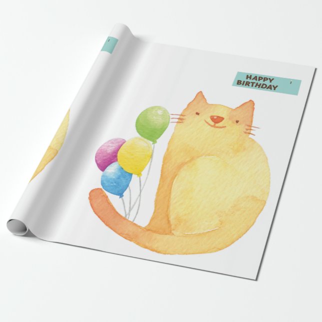 Happy Birthday Wrapping Paper Cat Lady Birthday (Unrolled)
